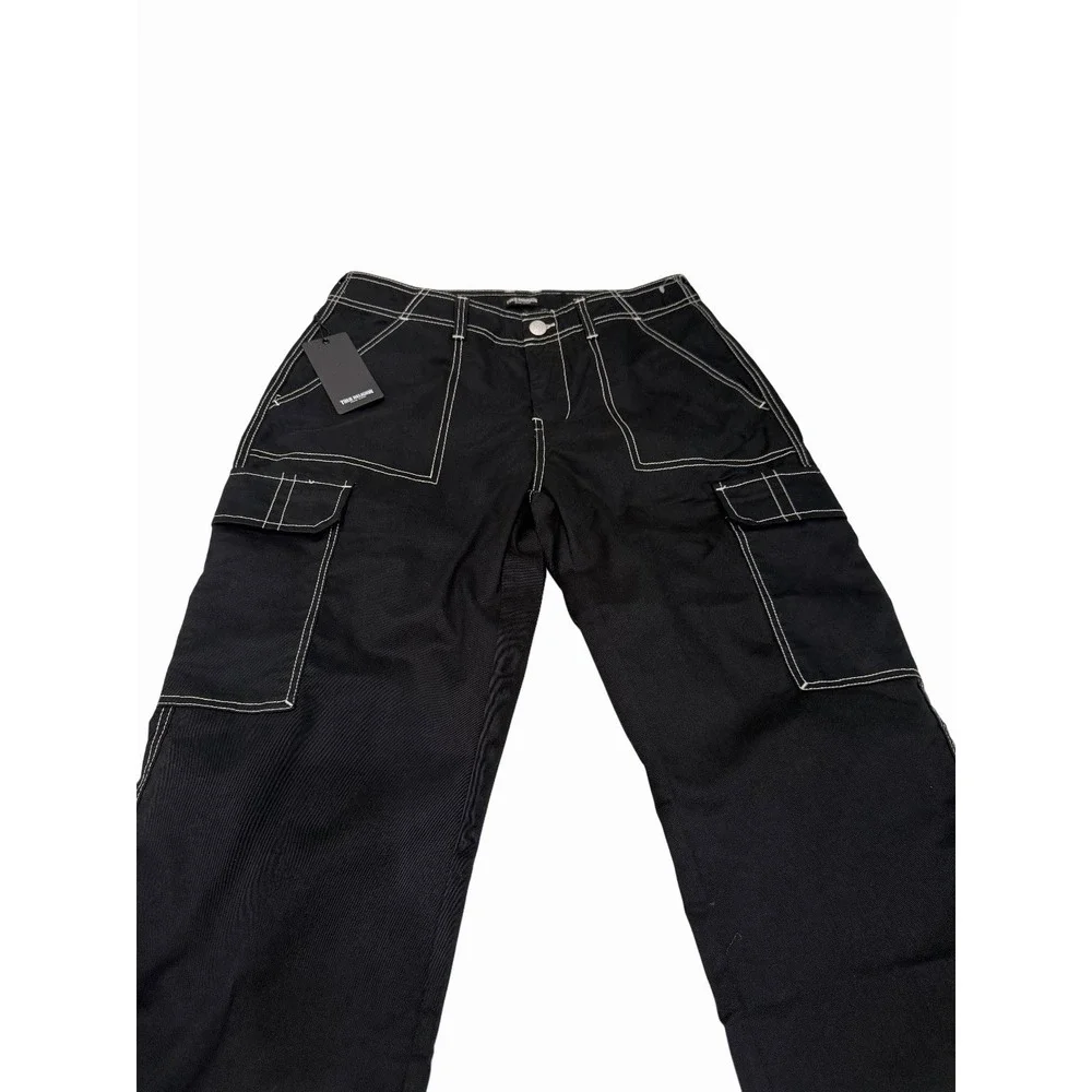 True Religion Mens Bobby Baggy Cargo Jet Black Pants Size 32 NWT